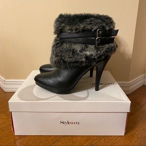 Black Faux Fur High Heel Booties
